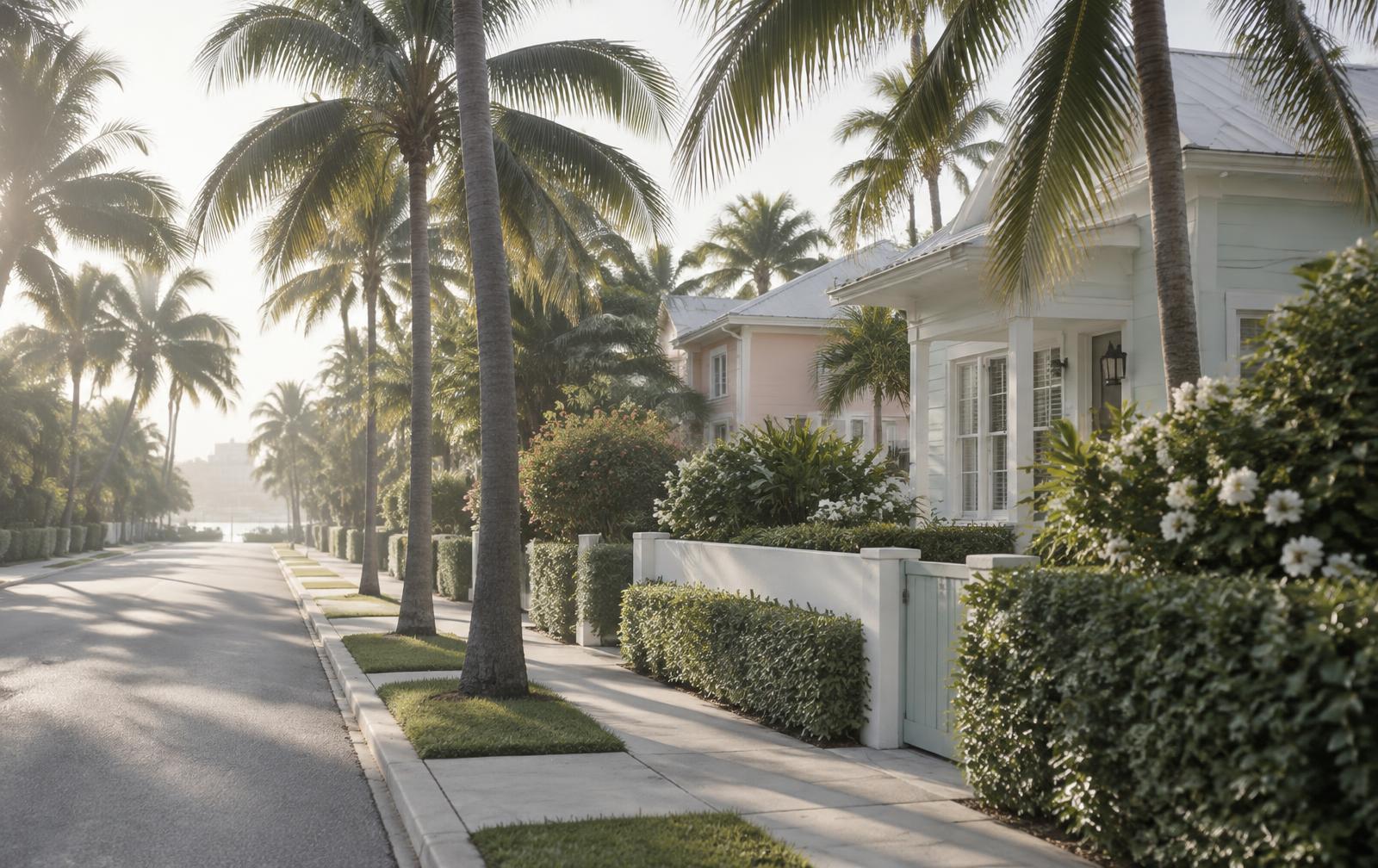 Palm-lined residential street in Delray Beach, Florida
